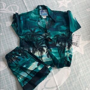 Tropical Palm Tree Print Shirt and Shorts Set